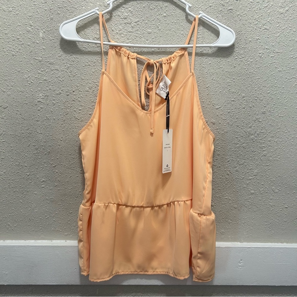 Olive and Oak Beach Coral Peplum Tank Top NWT L